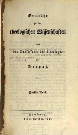 Beiträge zu den theologischen Wissenschaften, 2. 1833