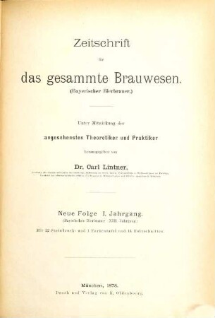 Zeitschrift für das gesamte Brauwesen, 1 = Jg. 13. 1878