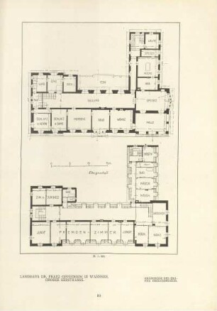 Landhaus Dr. Franz Oppenheim in Wannsee, Grosse Seestrasse. Grundrisse des Erd- und Obergeschosses
