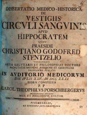 Diss. med. hist. de vestigiis circuli sanguinis apud Hippocratem