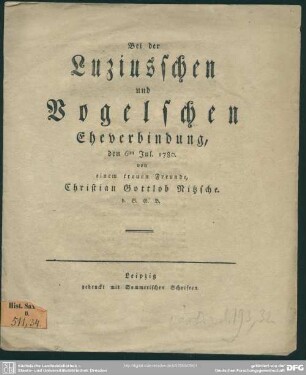 Bei der Luziusschen und Vogelschen Eheverbindung : den 6ten Jul. 1780