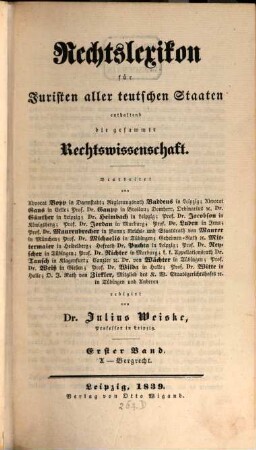 Rechtslexikon für Juristen aller teutschen Staaten enthaltend die gesammte Rechtswissenschaft, 1. A - Bergrecht