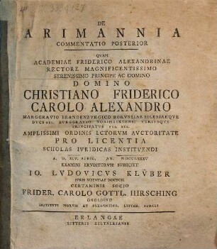 De Arimannia Commentatio .... Posterior