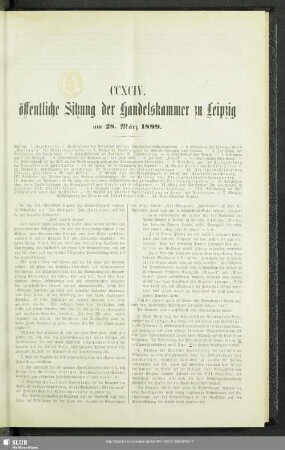 CCXCIV. öffentliche Sitzung der Handelskammer zu Leipzig am 28. März 1899
