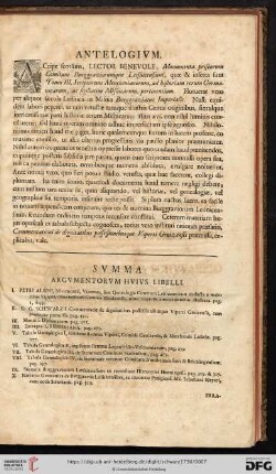 Antelogium / Summa argumentorum huius libelli