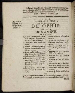 Disputatio Tertia, Quӕ Est Geographica, De Ophir