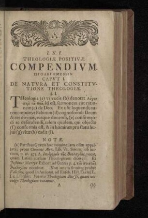 Capvt I. De Natvra Et Constitvtione Theologiæ.