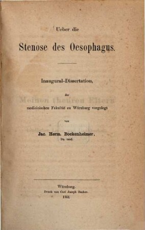 Ueber die Stenose des Oesophagus