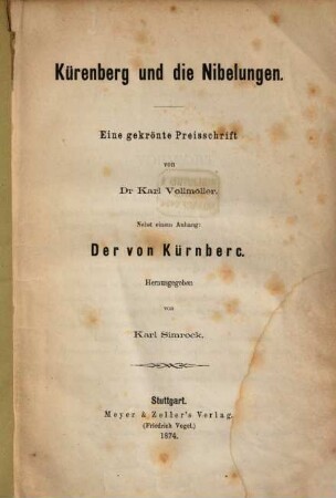 Kürenberg und die Nibelungen : eine gekrönte Preisschrift