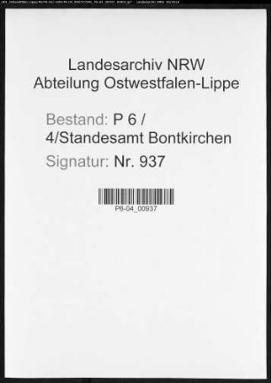 Sterberegister Standesamt Bontkirchen