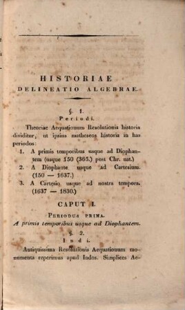 Historiae criticae algebrae delineatio : Commentatio