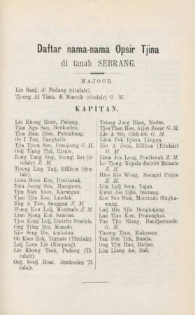 Daftar nama-nama opsir Tjina di tanah Sebrang