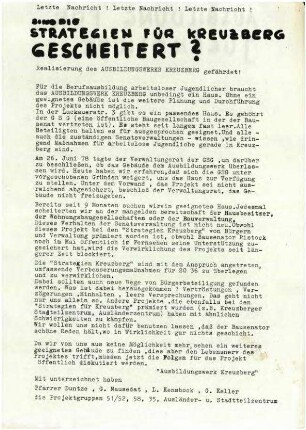 Flugschrift: Sind die Strategien für               Kreuzberg gescheitert? 1978