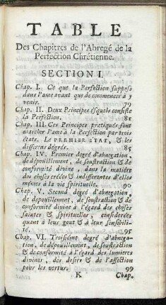 Table Des Chapitres de l'Abregé de la Perfection Chrétienne.