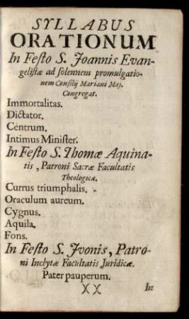 Syllabus Orationum