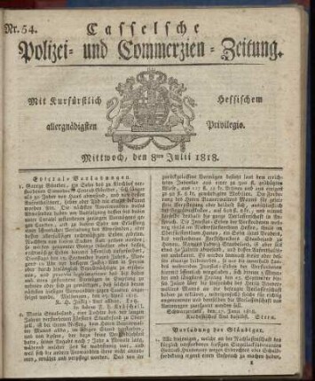 Nr. 54, Mittwoch, den 8ten Julii 1818