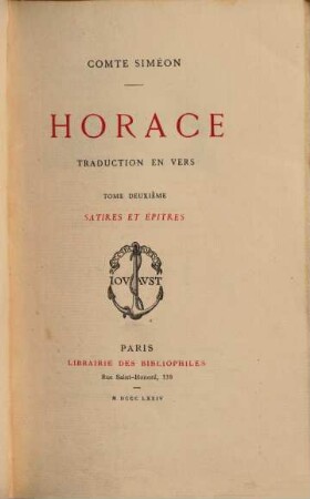 Horace : Comte Siméon. Traduction en vers., 2