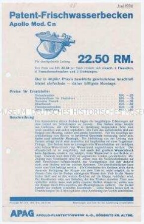 Patent-Frischwasserbecken Apollo Mod.Cn