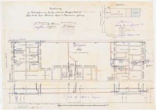 Arbeiterwohnhäuser, Berlin-Moabit: Sickingenstraße 7: Lageplan, Grundriss KG, Schnitt 1:100, Entwässerungsplan