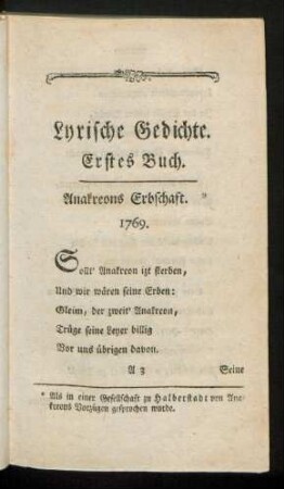 Lyrische Gedichte. Erstes Buch