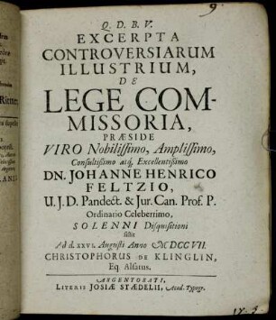 Excerpta Controversiarum Illustrium, De Lege Commissoria