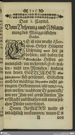 Das I. Capitel. Vom Ursprung und Abstammung des Marggräflichen Hauses