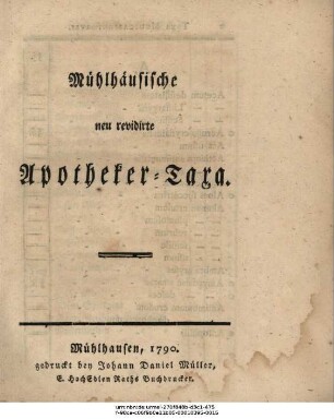 Mühlhäusische neu revidierte Apotheker-Taxa.