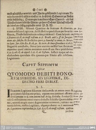 Caput Septimum explicat Quomodo Debiti Bonorum Subsidii, Seu Legitimae, Deductio Fieri Debeat