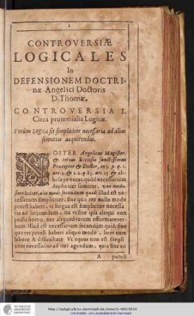 CONTROVERSIA I. Circa prooemialia Logicae.
