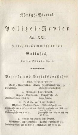 Königs-Viertel. Polizei-Revier No. XXI