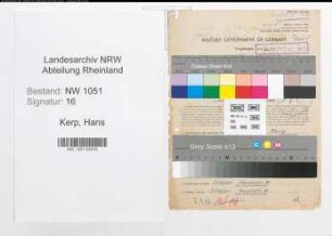Entnazifizierung Hans Kerp , geb. 15.10.1899 (Dentist)