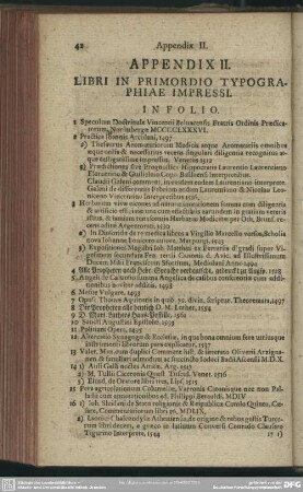Appendix II. Libri In Primordio Typographiae Impressi