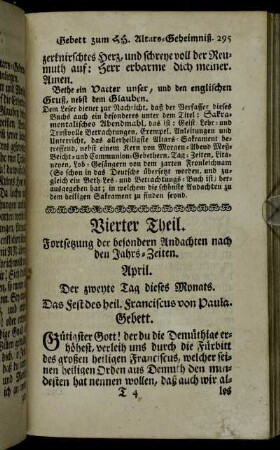 Vierter Theil. Fortsetzung der besondern Andachten nach den Jahrs-Zeiten