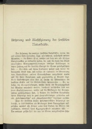 Ursprung und Klassifizierung der sensiblen Naturkräfte.