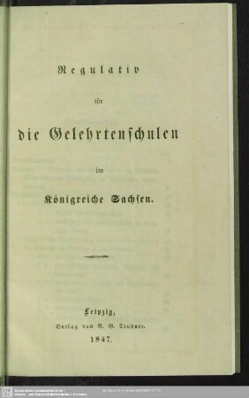 Regulativ für die Gelehrtenschulen im Königreiche Sachsen