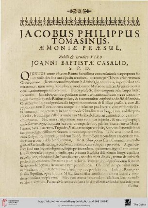 Jacobus Philippus tomasinus, aemoniae praesul