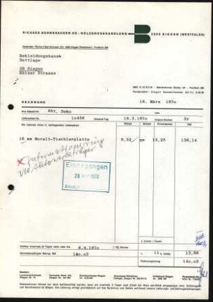 Firmenbriefkopf Richard Bernshausen KG, Holzgrosshandlung