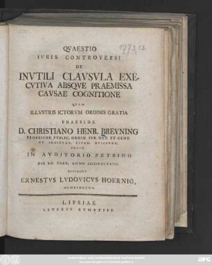 Qvaestio Ivris Controversi De Invtili Clavsvla Execvtiva Absqve Praemissa Cavsae Cognitione