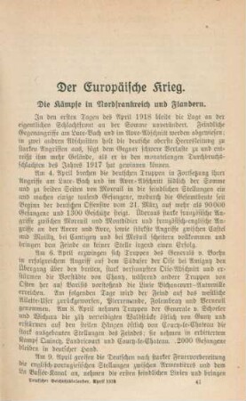 Die Kämpfe in Nordfrankreich und Flandern