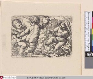 [Drei nackte Jungen um ein Feuer; Three naked Boys near a Fire]
