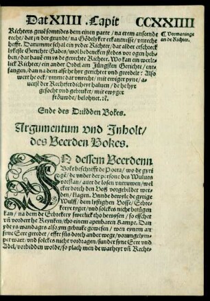 Argumentum und Inholt/ des Veerden Bokes.