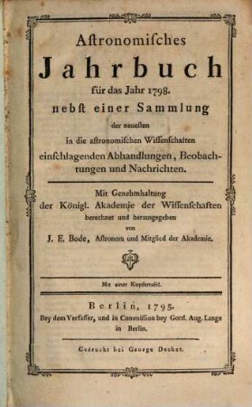 Astronomisches Jahrbuch. 1798 (1795)