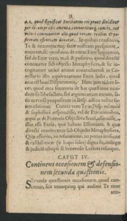 Caput IV. Continens occasionem & defensionem secundae quaestionis.