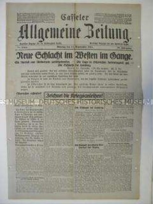 Regionale Tageszeitung "Casseler Allgemeine Zeitung" mit Meldungen und Berichten von verschiedenen Kriegsschauplätzen im Westen