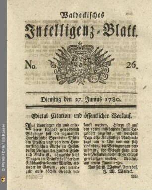 No. 26, Dienstag den 27. Junius 1780