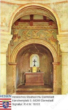 Fulda, Michaelskirche / Apsis mit romanischer Wandmalerei (11. Jh.), Interieur