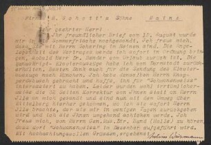 Brief an B. Schott's Söhne : 28.08.1924