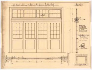 Villa Kuypers, Emsdetten: Schiebtür im Esszimmer, Aufriss, Grundriss, Schnitt und Detail 1:20
