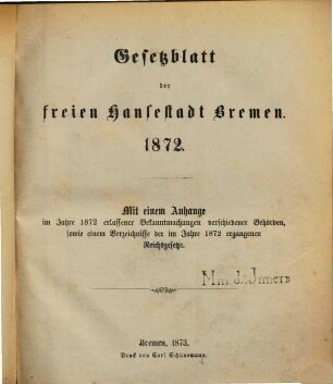 Gesetzblatt der Freien Hansestadt Bremen, 1872 (1873)