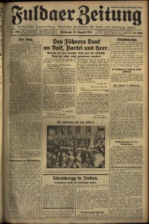 Ausgabe vom Mittwoch, den 22. August 1934.